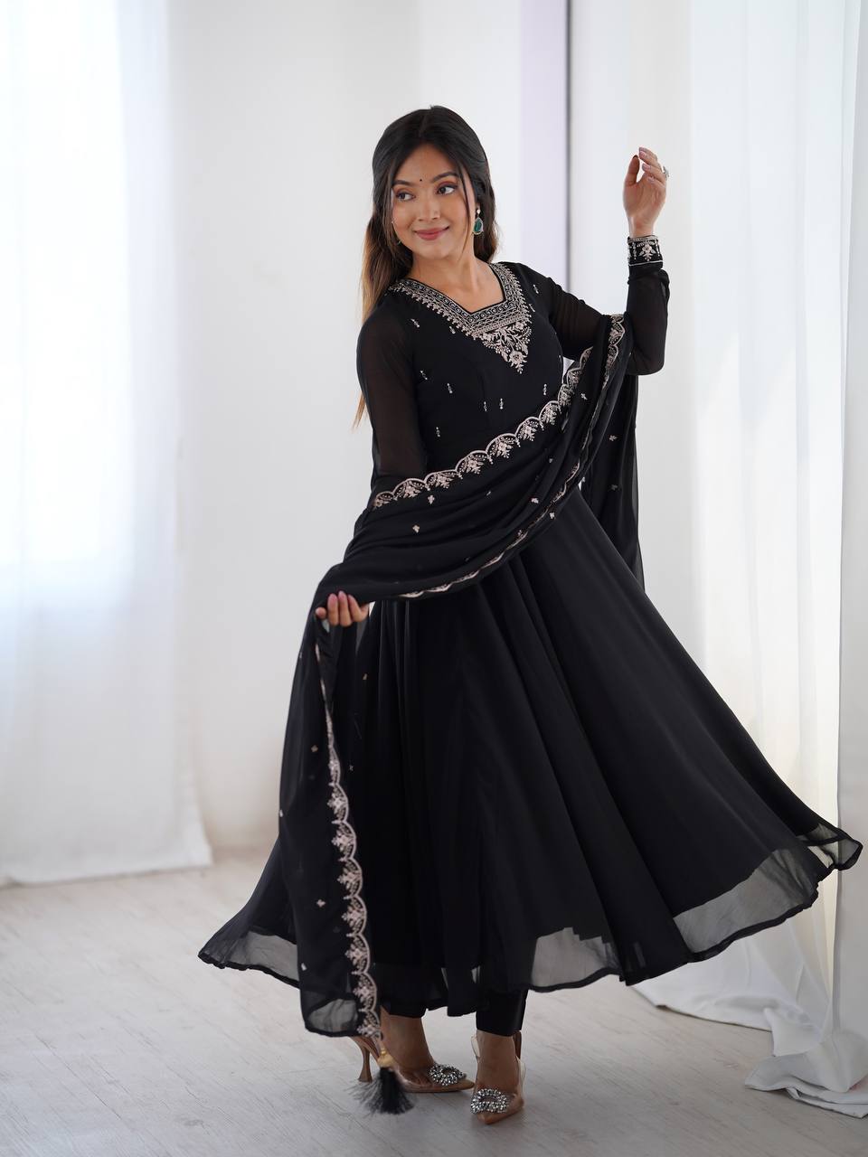 Black color georgette gown online shopping
