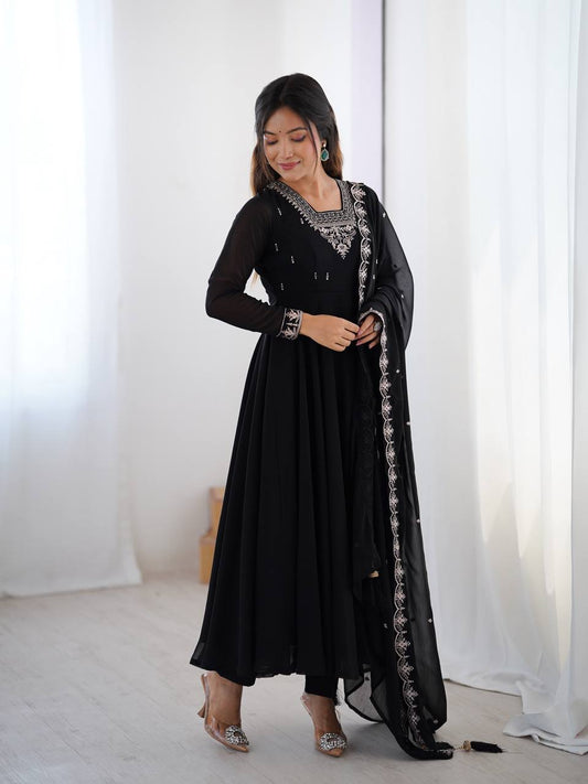 Black color georgette gown with price