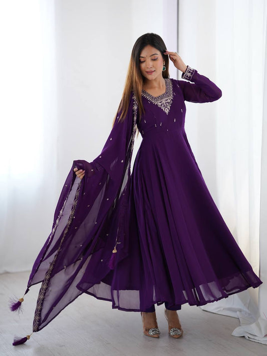 Purple color georgette salwar suit for party