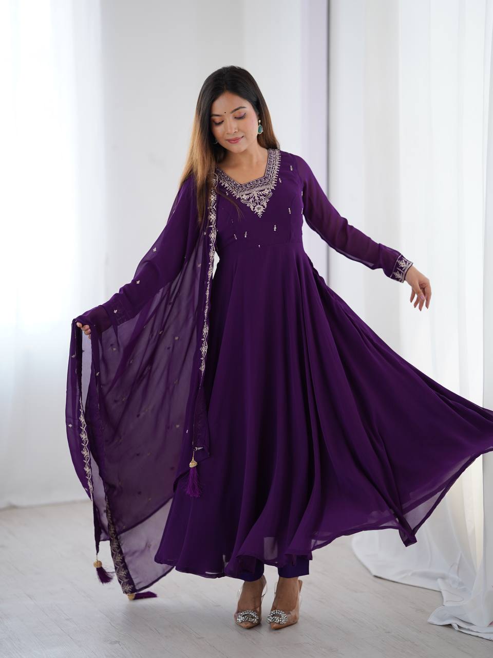Purple color georgette salwar suit online shopping