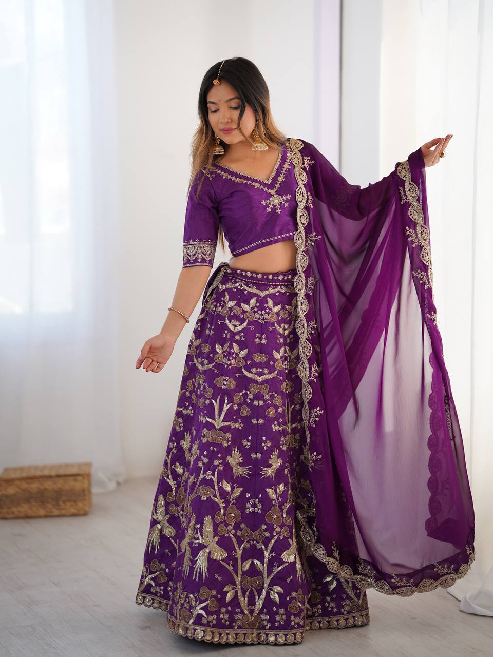 Purple color thai silk lehenga choli for women