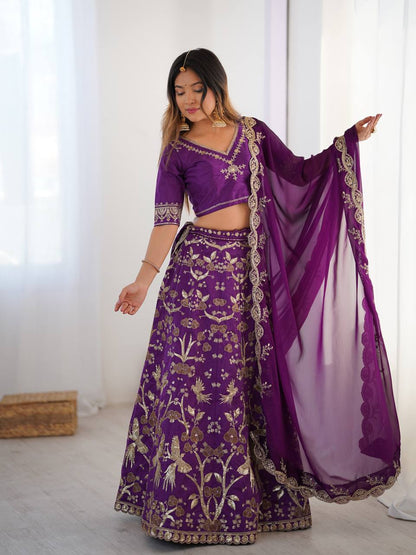 Purple color thai silk lehenga choli for women