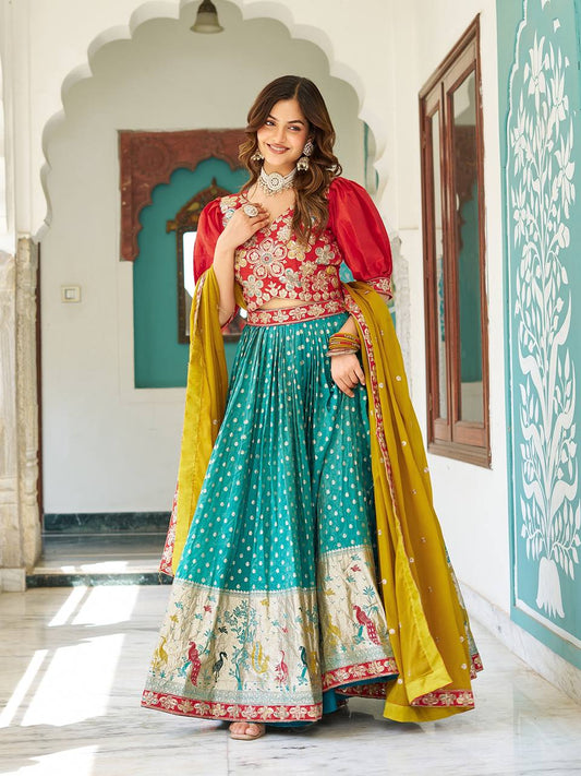 Rama color shimmer lehenga choli for women