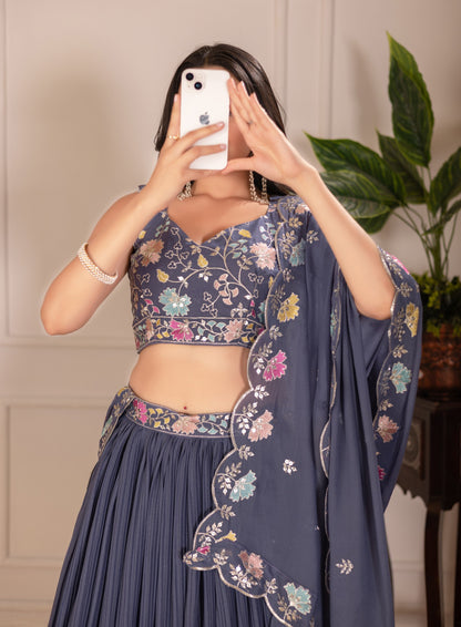 Purple star georgette lehenga choli for party