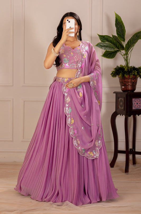 Pink color georgette lehenga choli for women