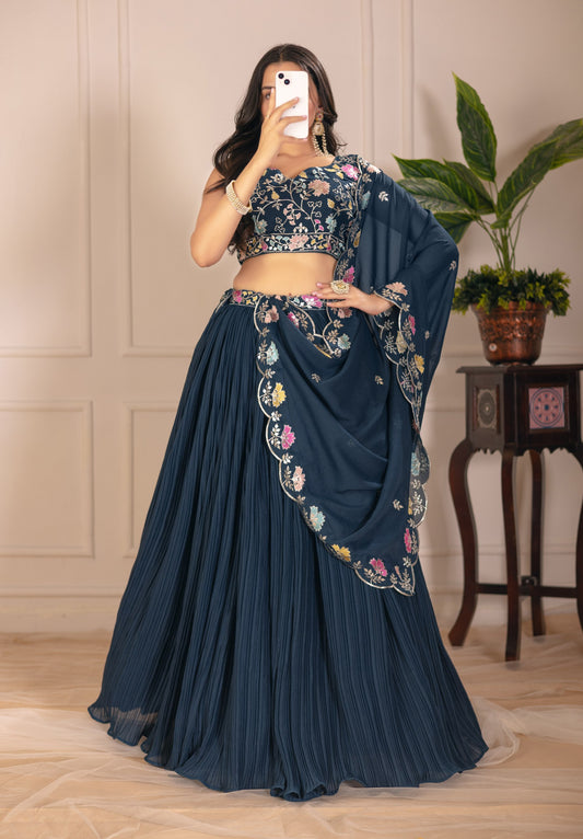 Teal color star georgette lehenga choli for women