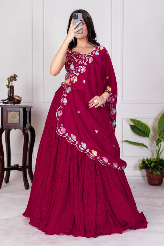 Rani pink star georgette lehenga choli for women