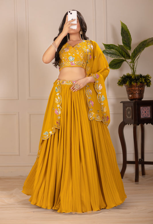 Yellow color star georgette lehenga choli for women
