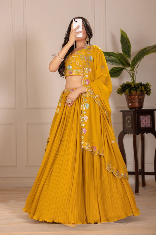 Yellow color star georgette lehenga choli for party