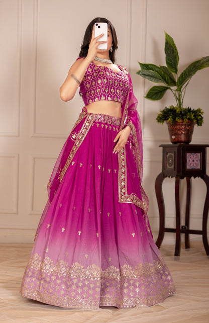 Pink color shimmer silk lehenga choli with dupatta