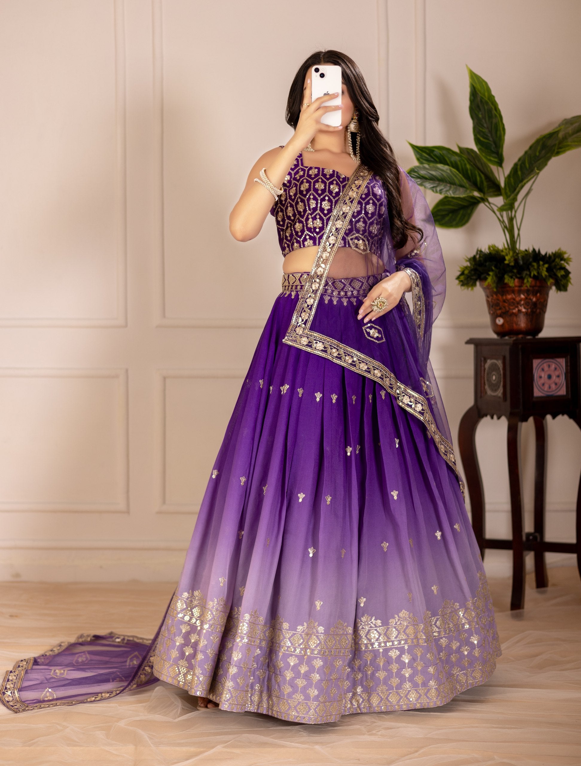 Purple color shimmer silk lehenga choli for women