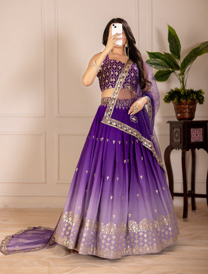 Purple color shimmer silk lehenga choli for women