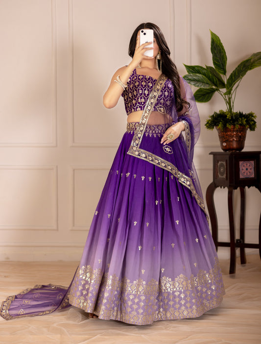 Purple color shimmer silk lehenga choli for women