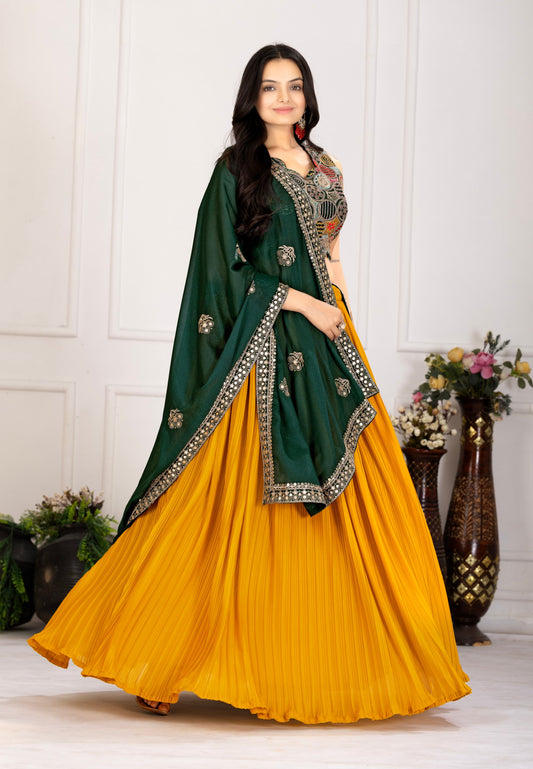 Yellow color georgette lehenga choli for women online
