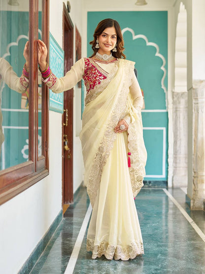 Pink color fendy designer saree for women
