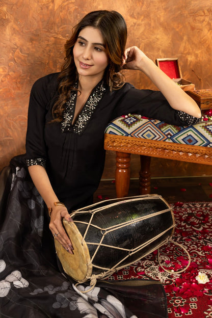 Black roman silk salwar suit with dupatta online shopping