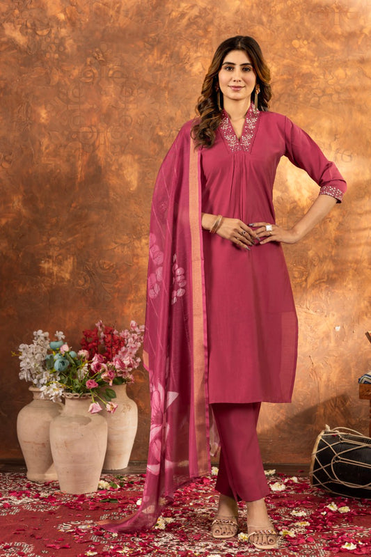 Pink color roman silk salwar suit for women