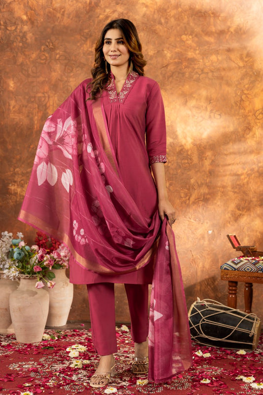 Pink color roman silk salwar suit for party