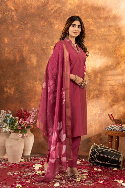 Pink color roman silk salwar suit with dupatta 