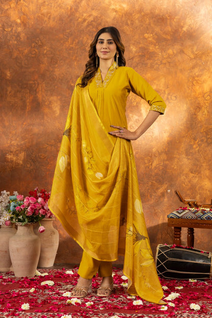 Yellow roman silk salwar suit with dupatta price