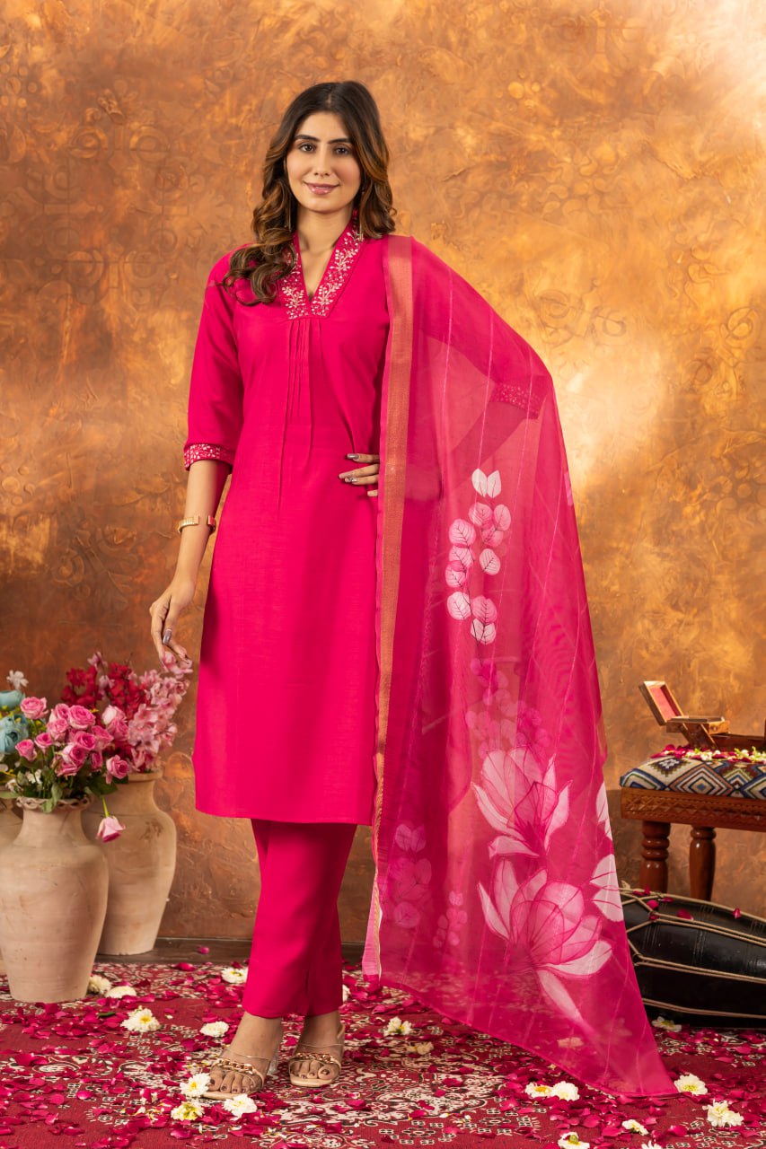 Pink color roman silk salwar suit for women