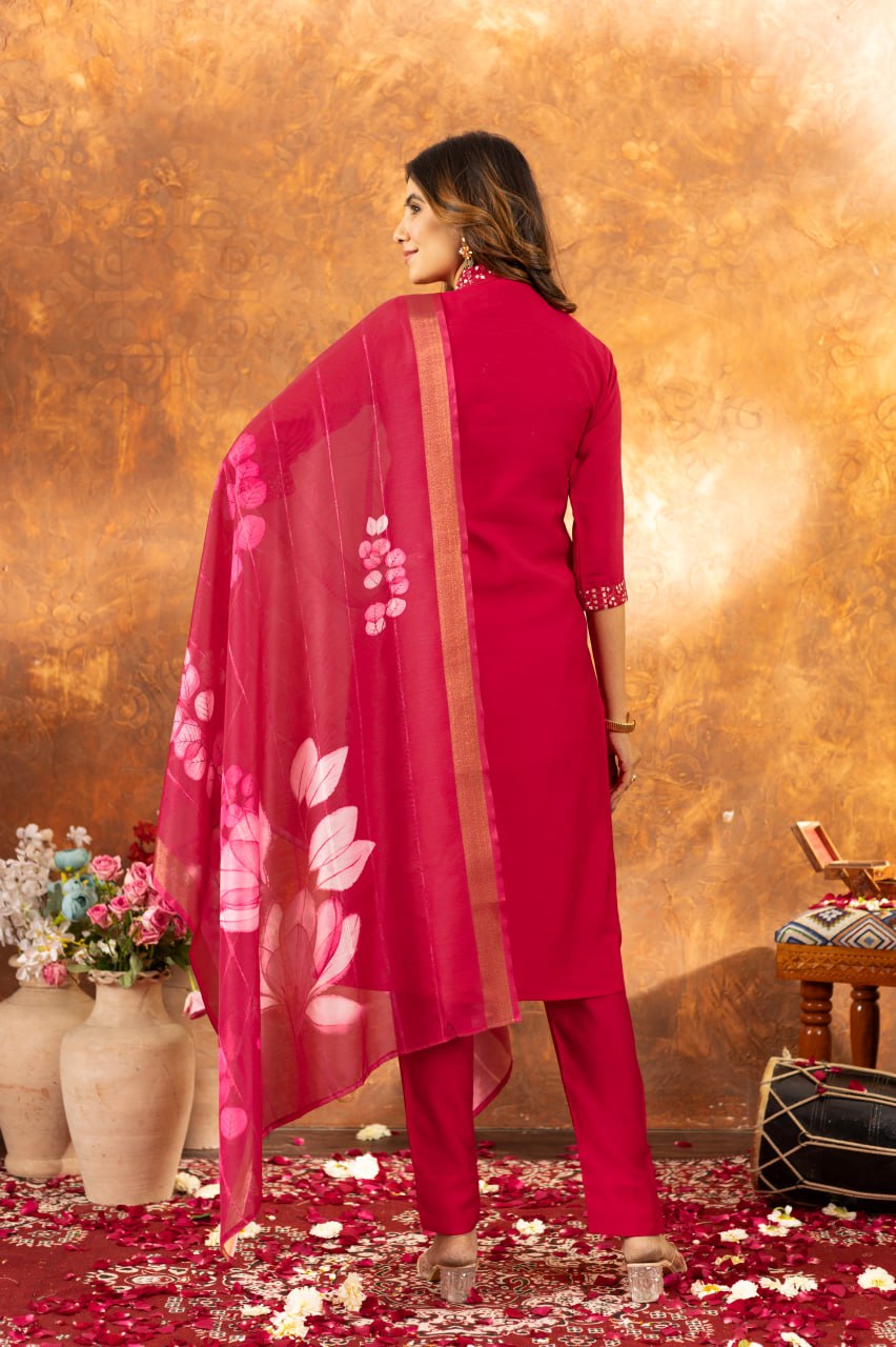 Pink color roman silk salwar suit with dupatta online