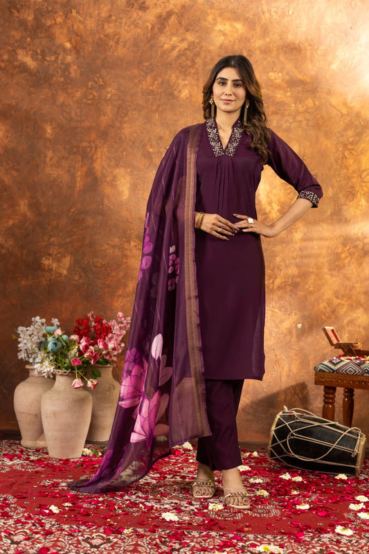 Wine color roman silk salwar suit for women