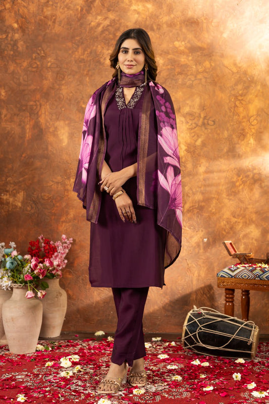 Wine color roman silk salwar suit for party