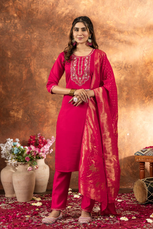 Pink color marina silk salwar suit for women