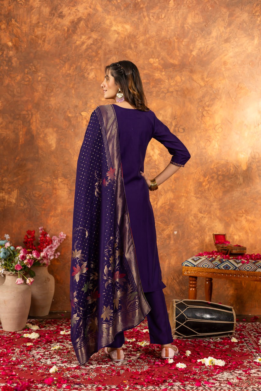 Purple marina silk salwar suit for wedding online 