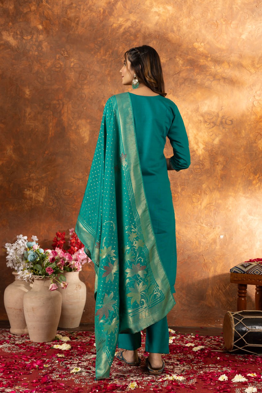 Green marina silk salwar suit for women price