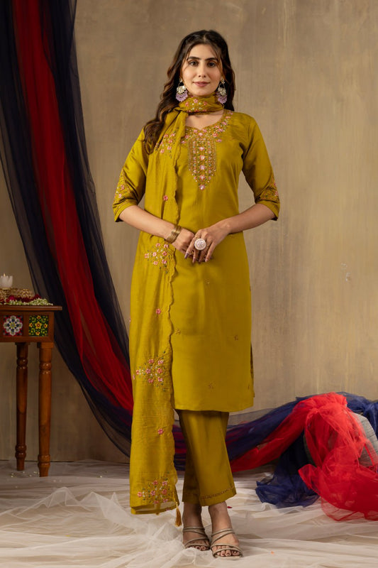Mustard color silk salwar suit for women online
