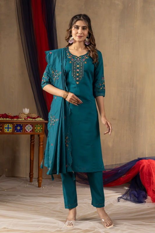 Rama palazzo suit for haldi with dupatta
