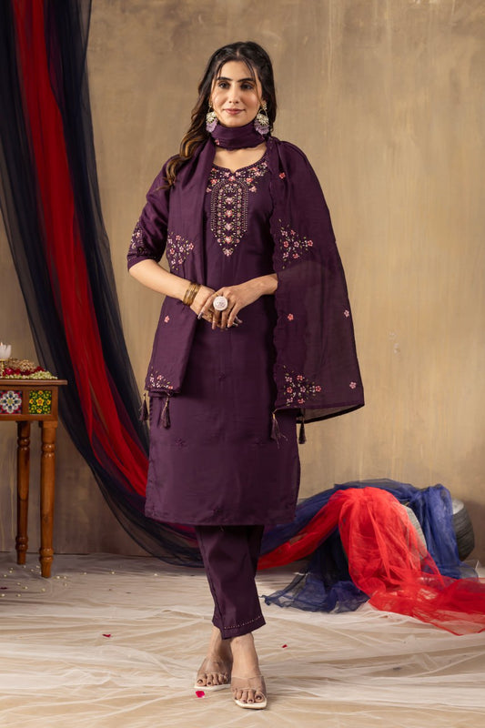 Wine color roman silk salwar suit 
