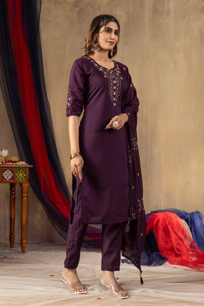 Wine color silk salwar suit for women price
