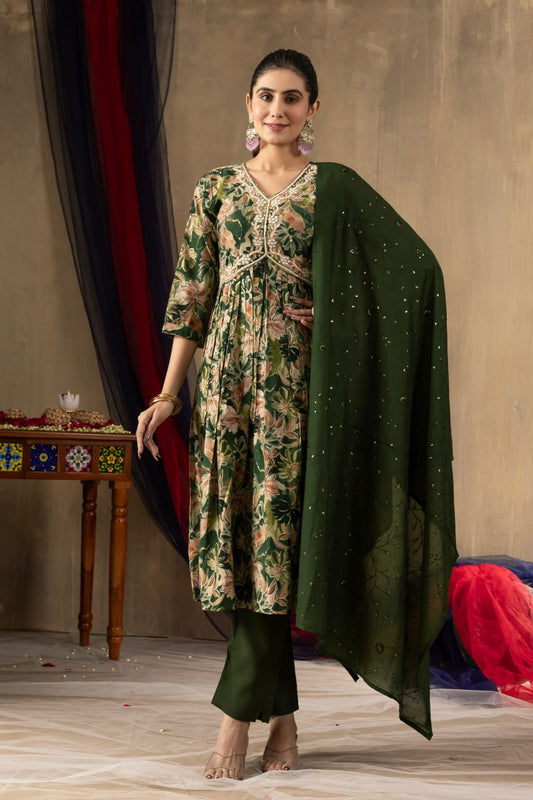 Sage green color modal print salwar suit for women
