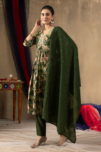 Green color embroidery work salwar suit for party