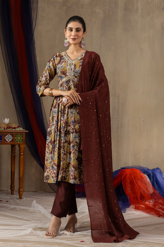 Maroon color modal print salwar suit for women with dupatta
