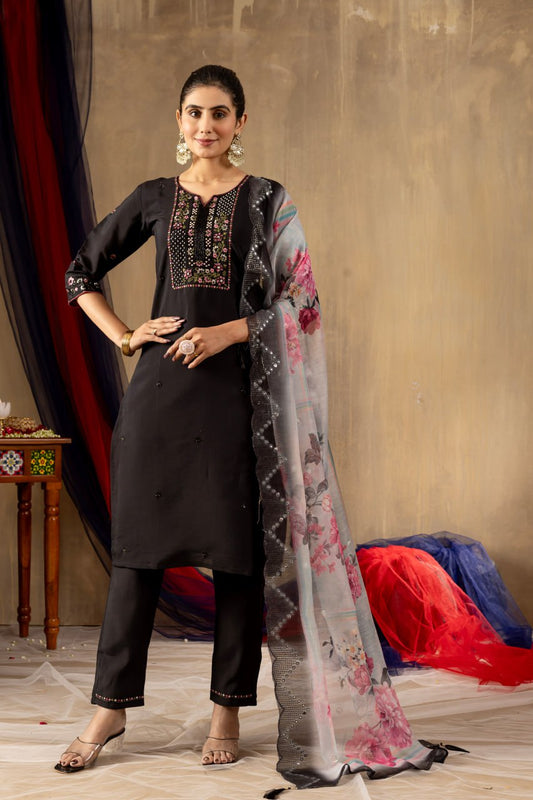 Black color roman silk salwar suit