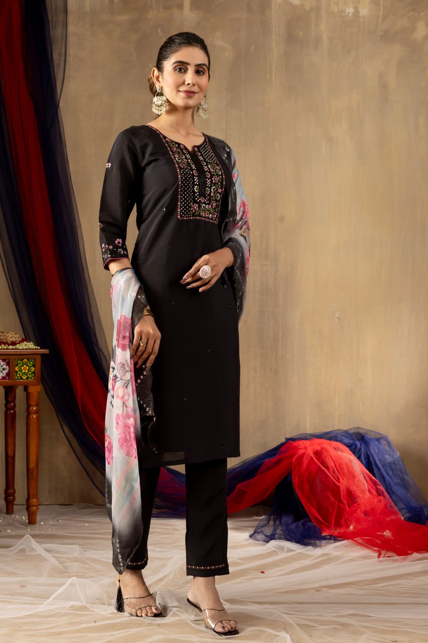 Roman silk black color salwar suit with online