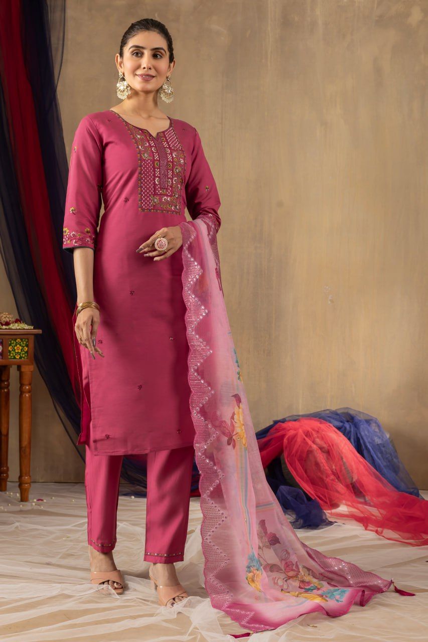 Pink color hand work salwar kameez with online