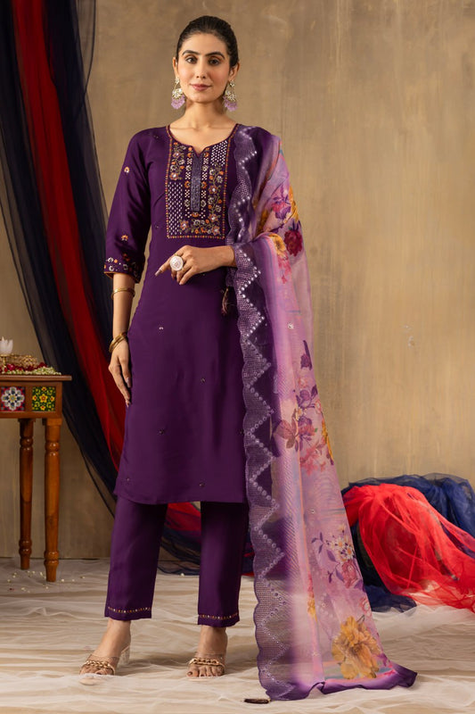 Purple color roman silk salwar suit for women