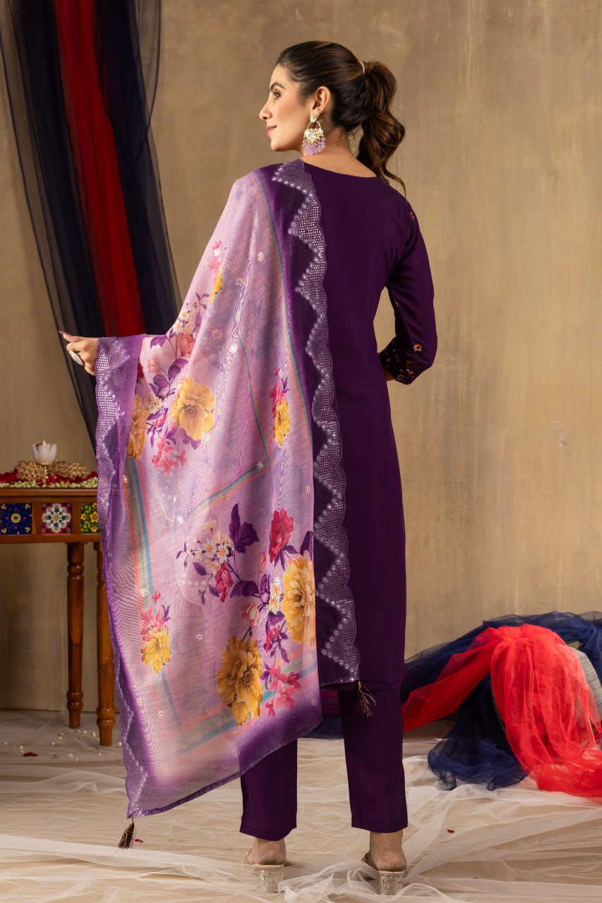 Purple color roman silk salwar suit for women price
