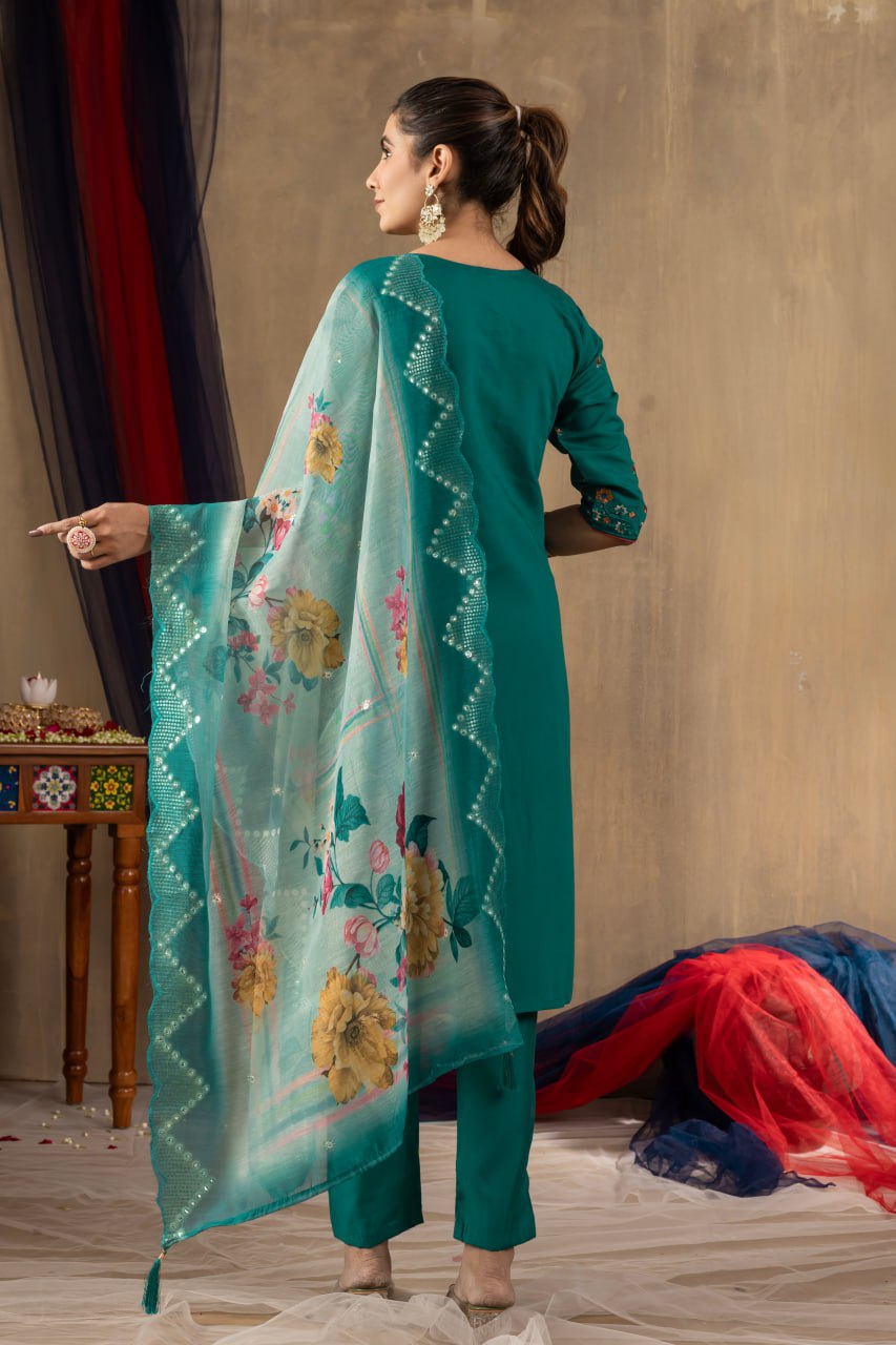 Green hand work salwar suit with online