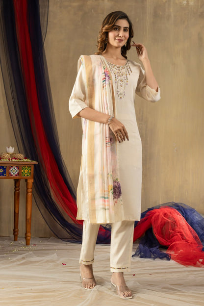 Off white color shimmer gold silk salwar suit 