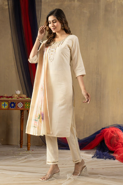 Off white shimmer gold silk salwar suit with online