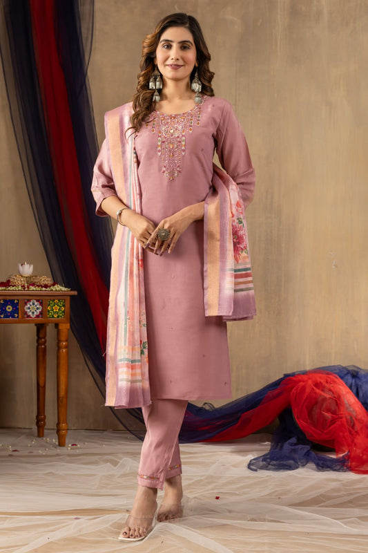 Onion color shimmer gold silk salwar suit with dupatta