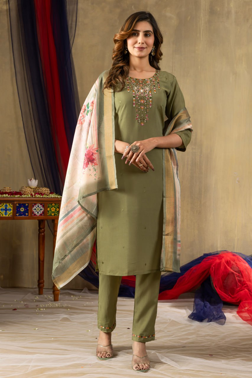 Green color shimmer gold silk salwar suit