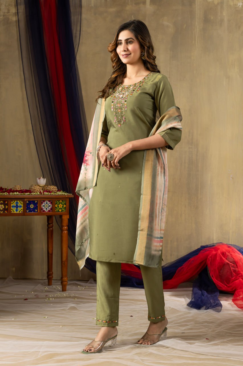 Green shimmer gold silk salwar suit with online