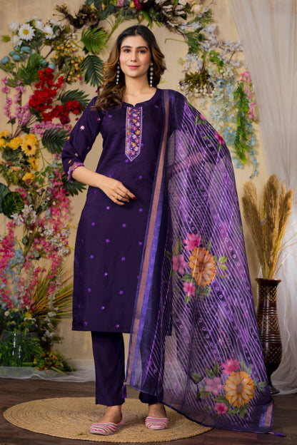 Purple color viscose roman silk salwar suit with dupatta 